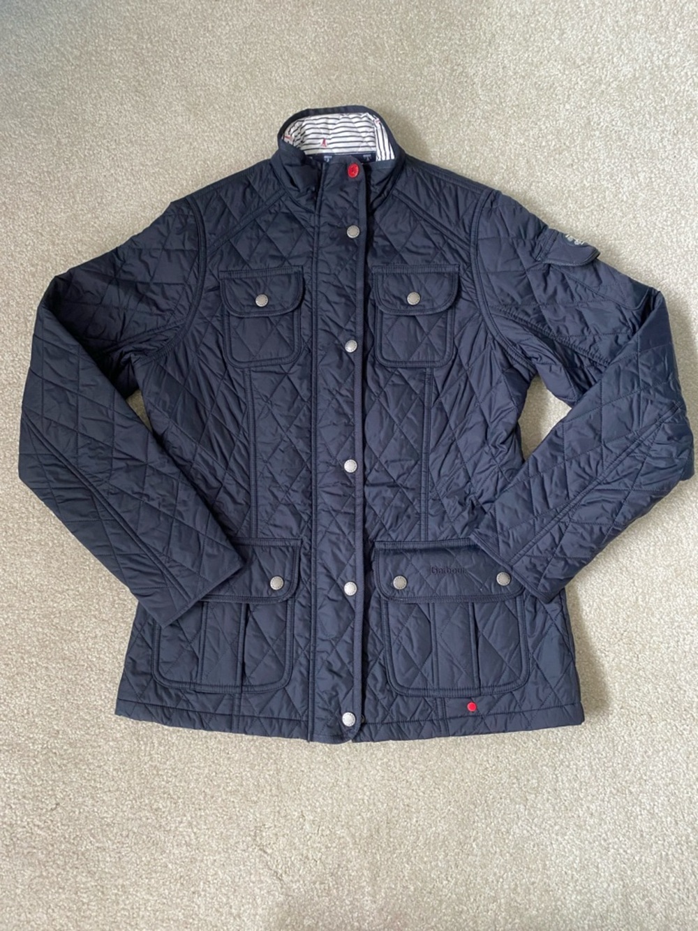 Barbour Buryhead Quilted Dark Navy Jacket. NWOT. Size 6 US/10 UK.